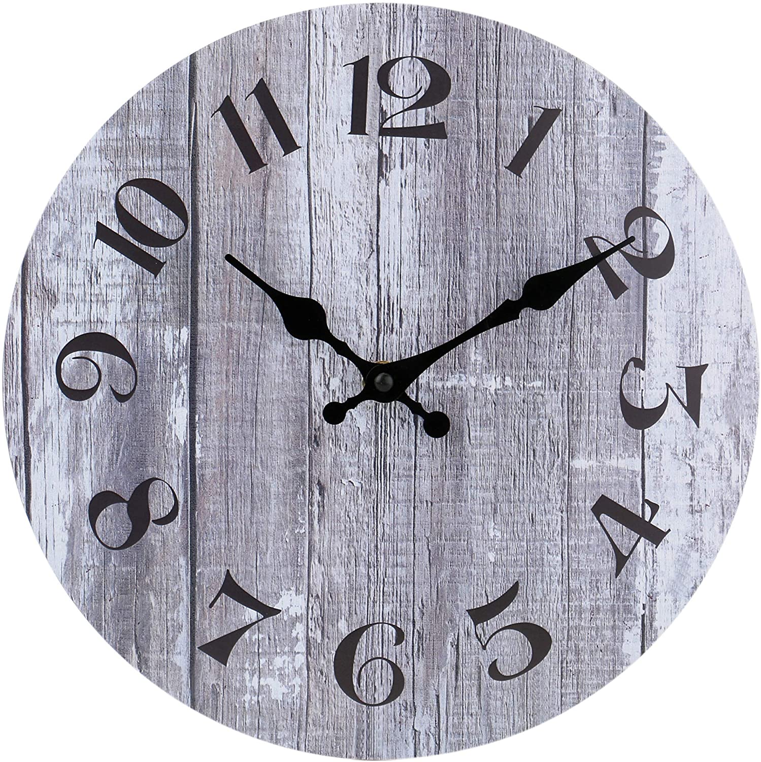 2008-10in-gray Silent Non-Ticking Wooden Decorative Round Wall Clock Quality Quartz Battery Operated Wall Clocks Vintage Rustic Country Tuscan Style Gray Wooden Home Decor Round Wall Clock (10 Inch )