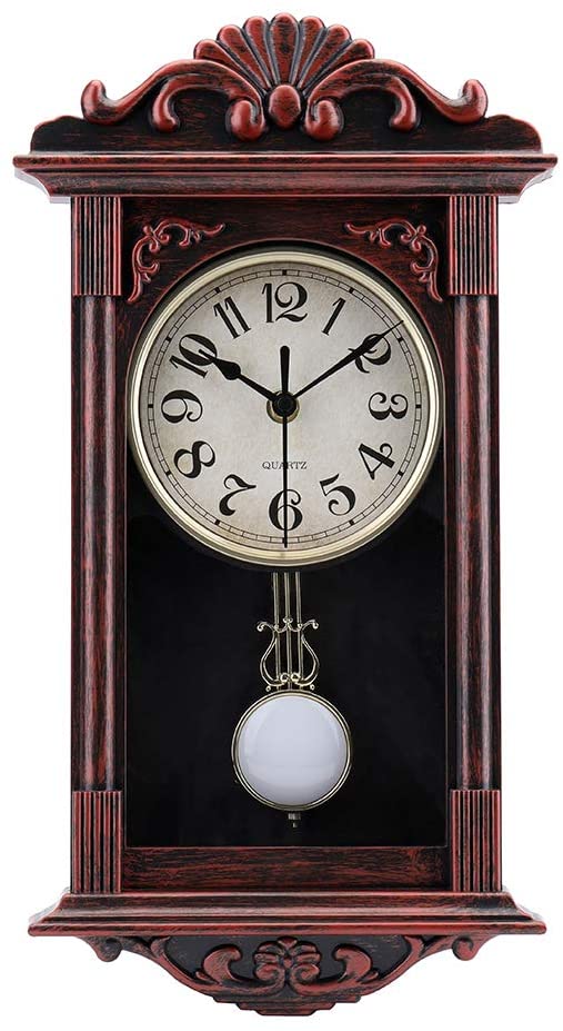 3012-16in-red Pendulum Wall Clock Retro Quartz Decorative Battery Operated Wall Clock for Living Room, Office, Home Decor( 16 Inch , Bronze )