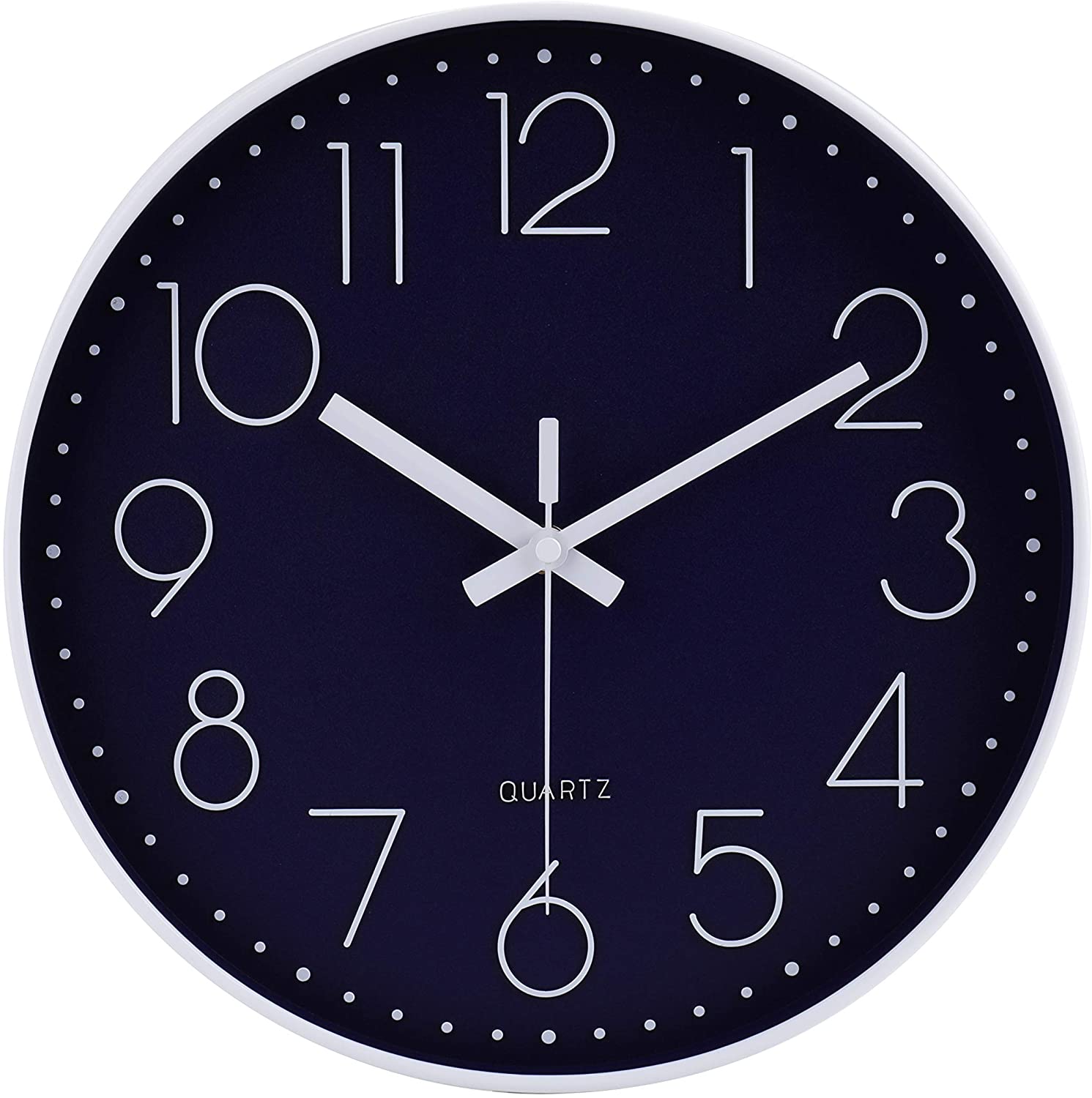 8138-12-navy 12 Inch Silent Non-Ticking Battery Operated Quality Quartz Round Wall Clock Navy Blue Color Modern Decor Clock for Home Office Bedroom Classroom(Navy)