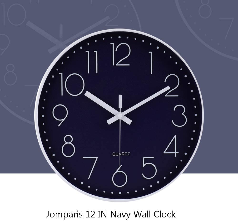 8138-12-navy 12 Inch Silent Non-Ticking Battery Operated Quality Quartz Round Wall Clock Navy Blue Color Modern Decor Clock for Home Office Bedroom Classroom(Navy)
