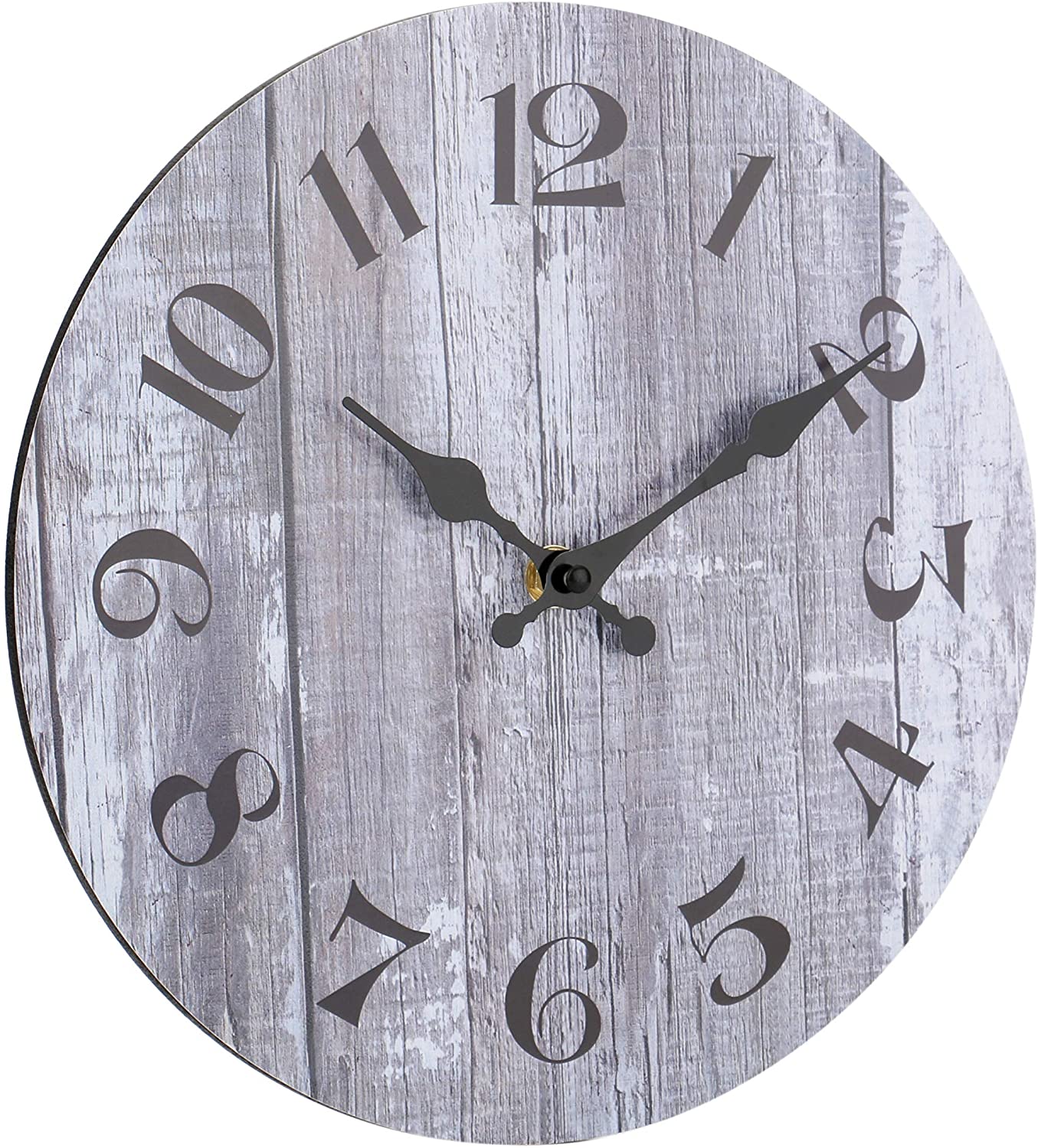 2008-10in-gray Silent Non-Ticking Wooden Decorative Round Wall Clock Quality Quartz Battery Operated Wall Clocks Vintage Rustic Country Tuscan Style Gray Wooden Home Decor Round Wall Clock (10 Inch )