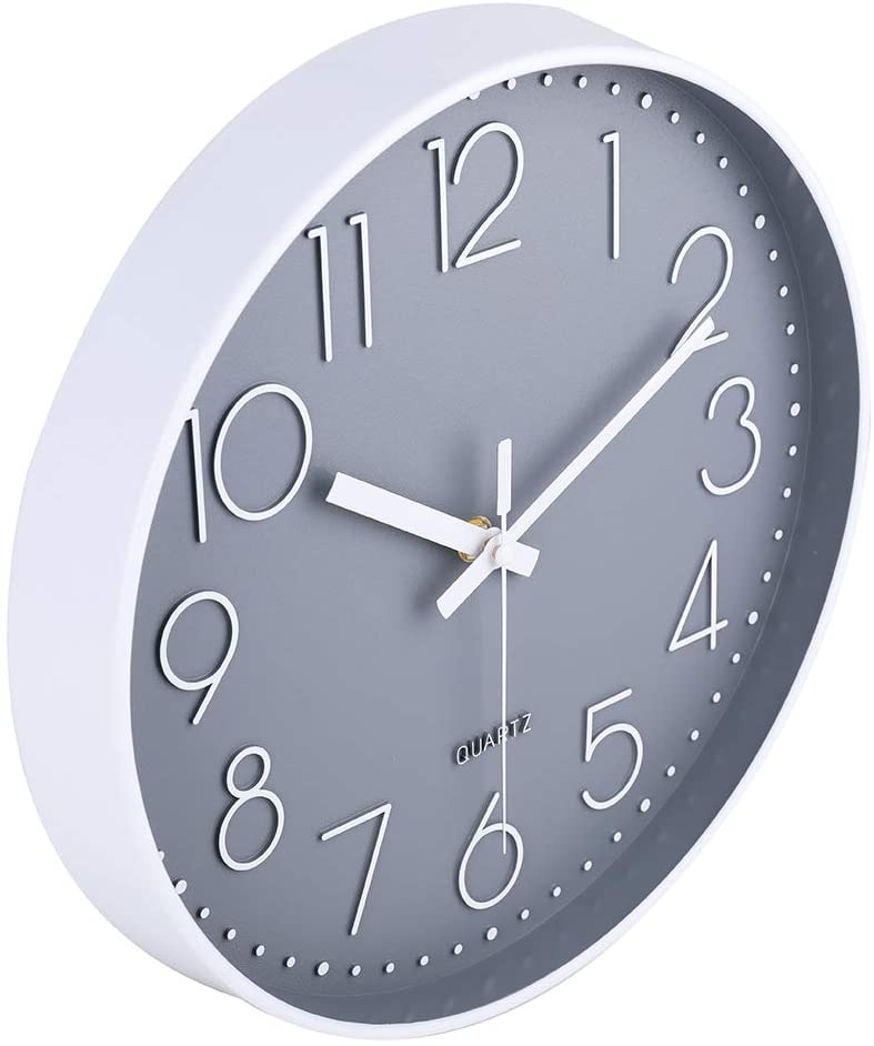 8138-12-gray Non-Ticking Wall Clock Silent Battery Operated Round Wall Clock Modern Simple Style Decor Clock for Home/Office/School/Kitchen/Bedroom/Living Room (Gray)