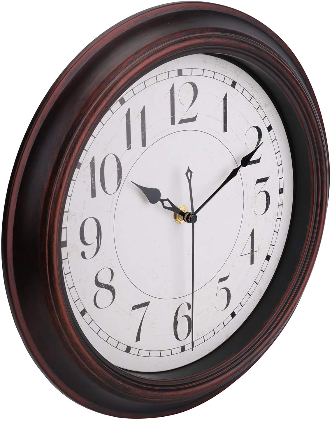 8015-12IN-Bronze 12 Inch Antique Beige White Rustic Wall Clock Vintage Decorative Wall Clock Silent Non-Ticking Battery Operated Quartz Classic Retro Round Wall Clock for Kitchen Living Room Office