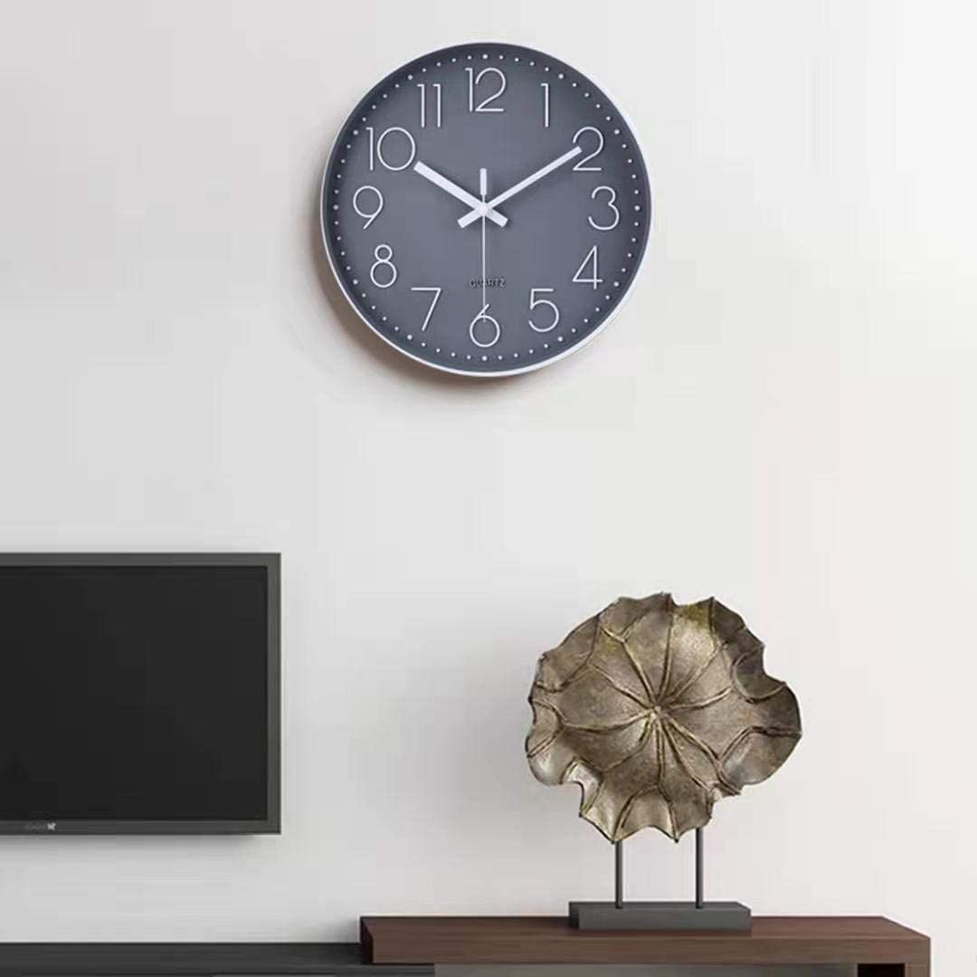 8138-12-gray Non-Ticking Wall Clock Silent Battery Operated Round Wall Clock Modern Simple Style Decor Clock for Home/Office/School/Kitchen/Bedroom/Living Room (Gray)