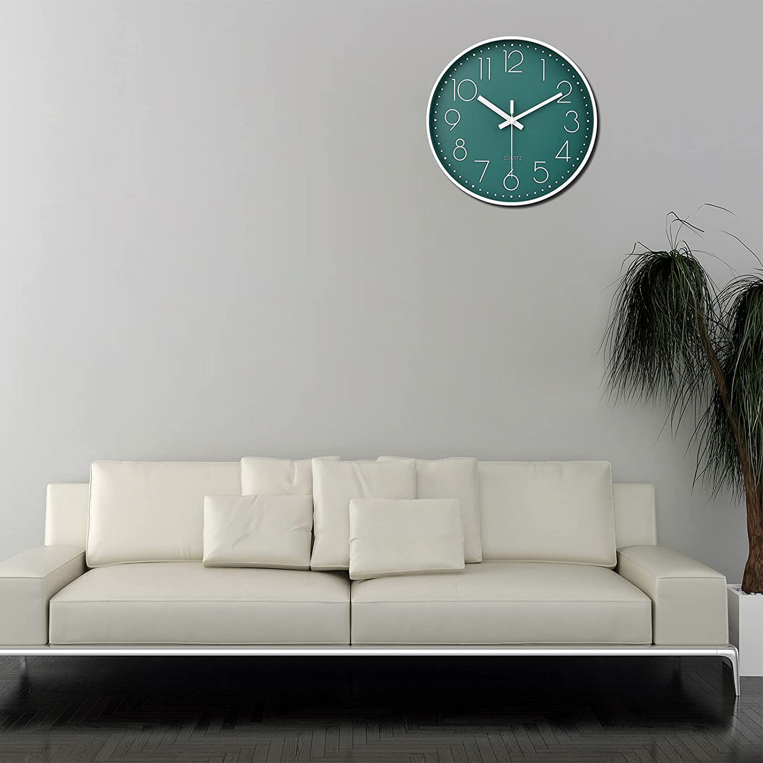 8138-12-Turquoise 12 Inch Silent Non-Ticking Battery Operated Round Wall Clock Easy to Read Clocks ( Turquoise Color )